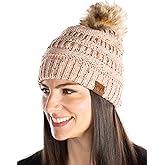 Funky Junque Women's Knit Pom Beanie Hat: Confetti - Indi Pink (Faux Fur Pom)