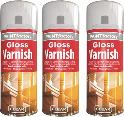HitlineUK 3x 250ml Clear Gloss Varnish Spray Acrylic Wood Furniture Paint
