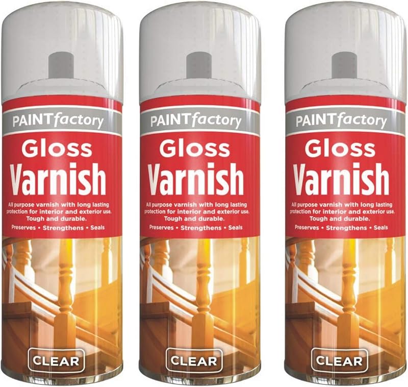 HitlineUK 3x 250ml Clear Gloss Varnish Spray Acrylic Wood Furniture Paint