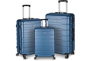 HOUAGI 3 Piece Luggage Sets Hardshell Lightweight Luggage with Spinner Wheels 20"/24"/28"(Dark Blue)