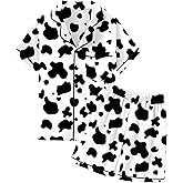 Mikrdoo Girls Pajamas Set Soft Silk Satin Pajamas 2 Piece Short Sleeve Sleepwear Gifts for Kids Size 3-14 Years