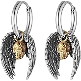 HZMAN Guardian Angel Wings Dangle Earring for Women Stainless Steel Lightweight Hypoallergenic Gothic Hinged Hoop Earring Party Wedding Jewelry Gift