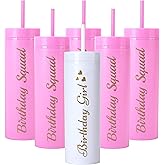 Generic 6 Pack Birthday Party Cups 16 oz Double Wall Birthday Squad Tumblers with Lid and Straws for Women Trip Weekend Birthday Gifts (Pink)