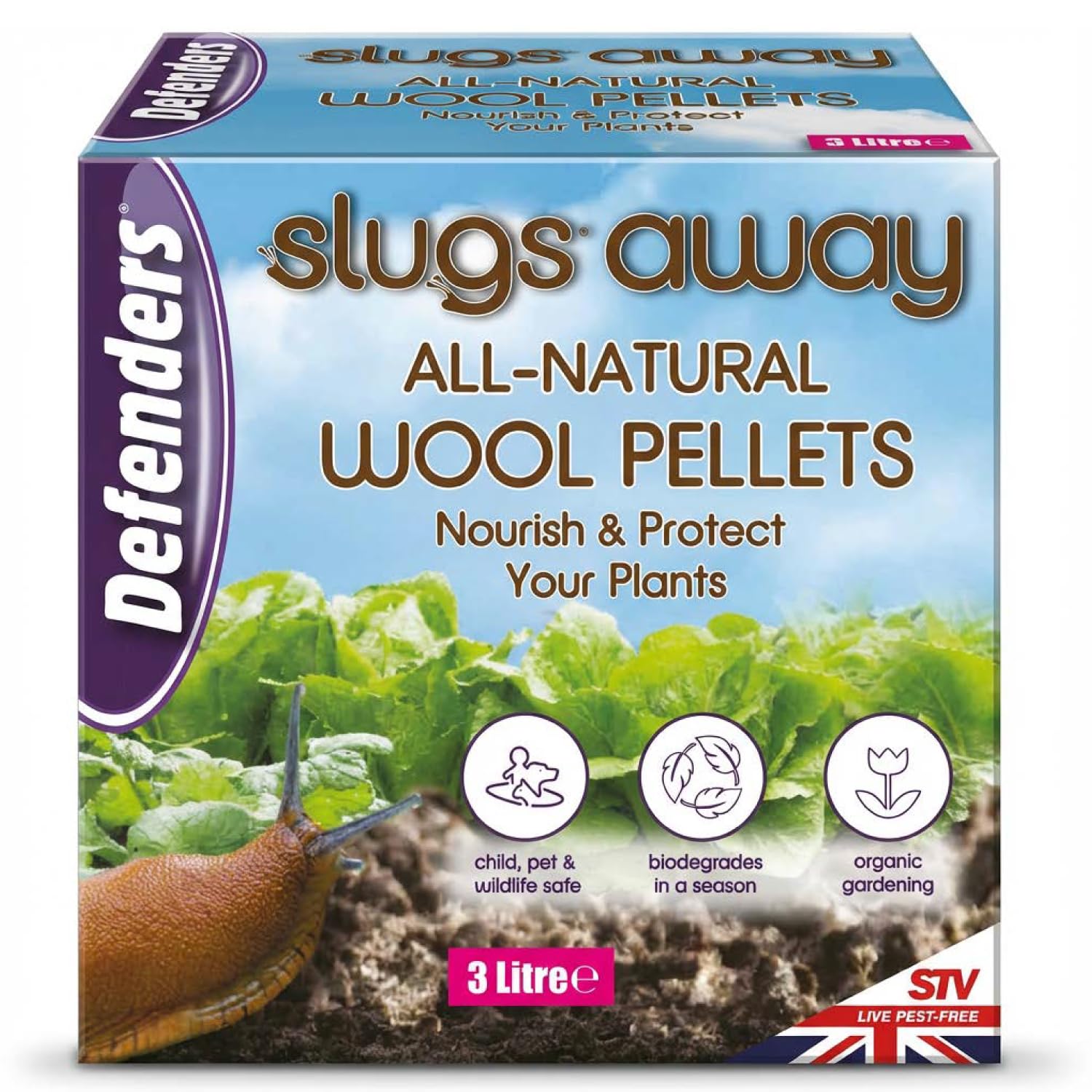 Defenders All-Natural Slugs Away Wool Pellets – 3 Litre, Slug Deterrent, Protect Gardens and Plants From Slugs and Snails, Blue