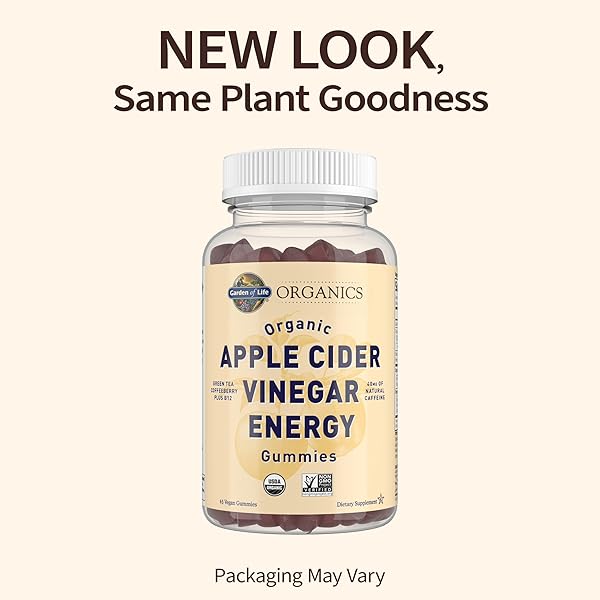 GARDEN OF LIFE ORGANICS APPLE CIDER VINEGAR ENERGY GUMMIES – USDA ORGANIC ACV GUMMY VITAMINS FOR ENERGY WITH VITAMIN B12, COFFEEBERRY, GREEN TEA – 63 VEGAN GUMMIES FOR MENTAL FOCUS & CLARITY