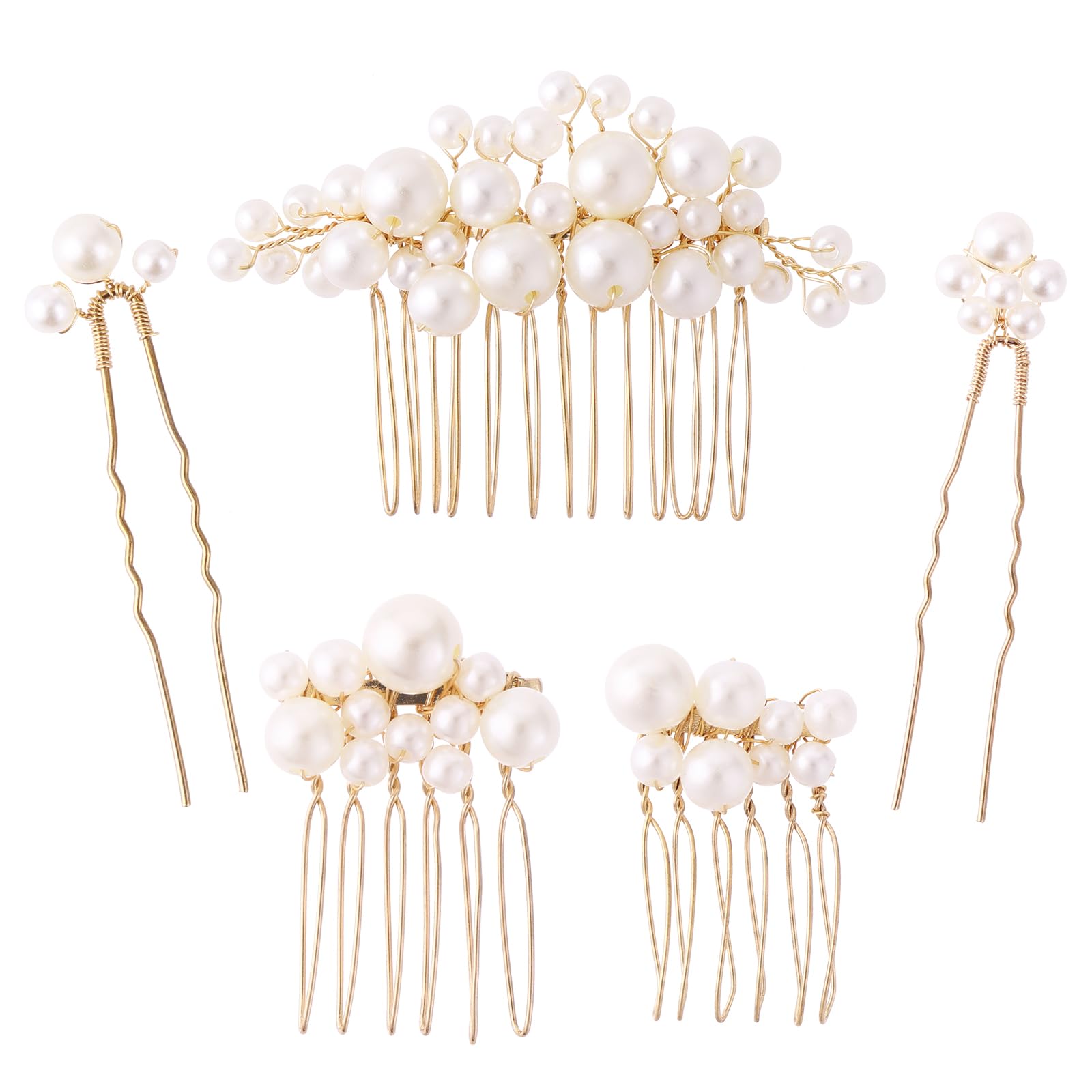 5PCS Pearl Hair Pins Wedding Hair Pin Set Gold Bridal Side Comb U Shape Bridal Hairs Clip Wedding Pearl Combs Headpiece Vintage Bride Hairs Accessories for Bridal(Gold)