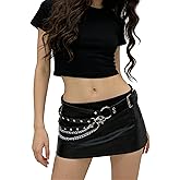 MILAKOO Women's Body Chain Belt Leather Gothic Punk Waist Black Chains Belt Adjustable