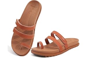 KuaiLu Womens Slides Sandals with Plantar Fasciitis Arch Support Fashion Comfort Adjustable Flat Sandals Ladies Lightweight Orthotic Slip on Sandals