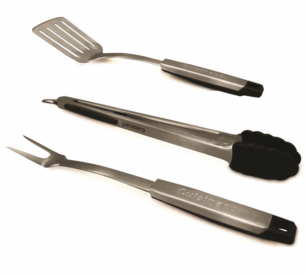 Cuisinart Set 3 Utensili Da Griglia Essenziali In Acciaio Inox Con Borsa: Spatola, Pinze E Forchetta