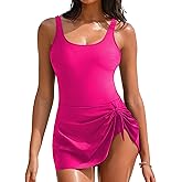 Buauty One Piece Swimdress U Neck Swimsuits for Women Sexy Swim Skirt Bathing Suit Side Tie Knot 2026 Pink