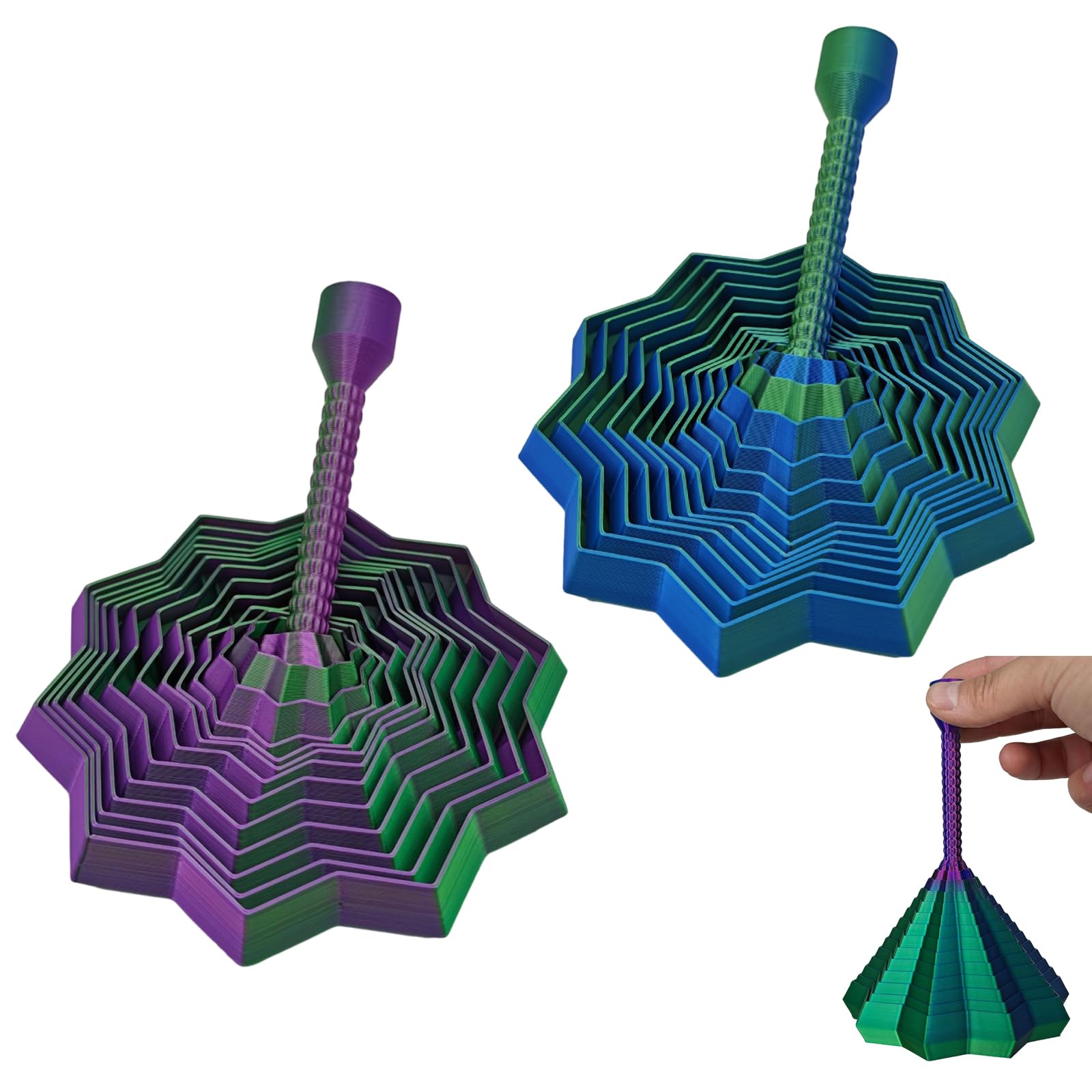 LEBKFT 2Pcs 3D Printed Expanded Sensory Fidget Star, Fractal Spiral Stress Relief Toy with Handle Honeycomb Polygon Push Play Spinner Decompression Tools Birthday Gift for Adults Teen (Combination B)
