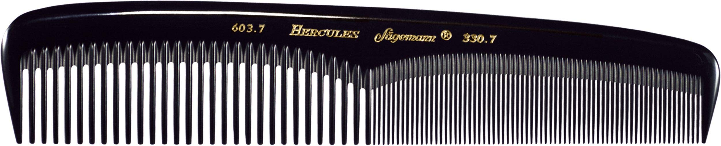 Hercules Sägemann 603-330 Professional Women's Comb Natural Rubber with 2 Teeth Coarse + Fine 7 Inch Hair Comb
