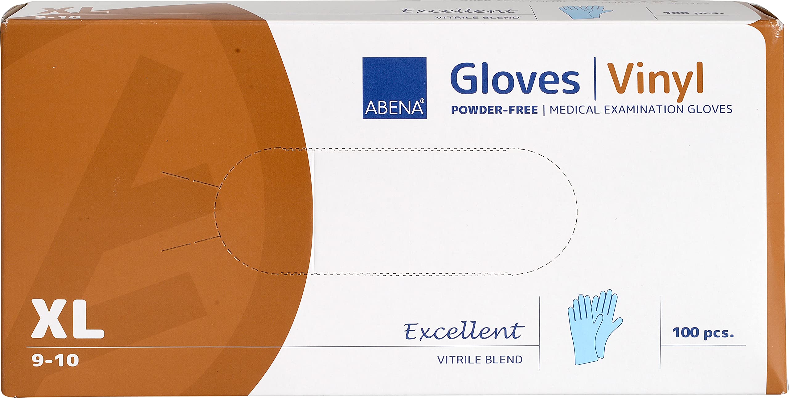 Abena Vitrile (Vinyl and Nitrile Blend) Disposable Gloves, Extra Large, Powder Free, Pack of 100, 1999903684