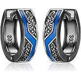 SHAOAN 925 Sterling Silver Celtic Viking Runes Huggie Hoop Earrings, Punk Style Norse Jewelry, Unisex Gifts for Men and Women