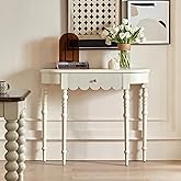 Etelifrank Solid Wood Console Table with Drawer – White Entryway Table with Scalloped Edge and Straight Legs, Narrow Accent S
