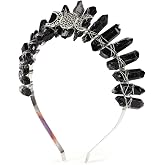 Poememgi Raw Crystal Obsidian Tiara Headbands,Black Quartz Moon Goddess Crown Headpiece Costume Party Headwear for Women Girls