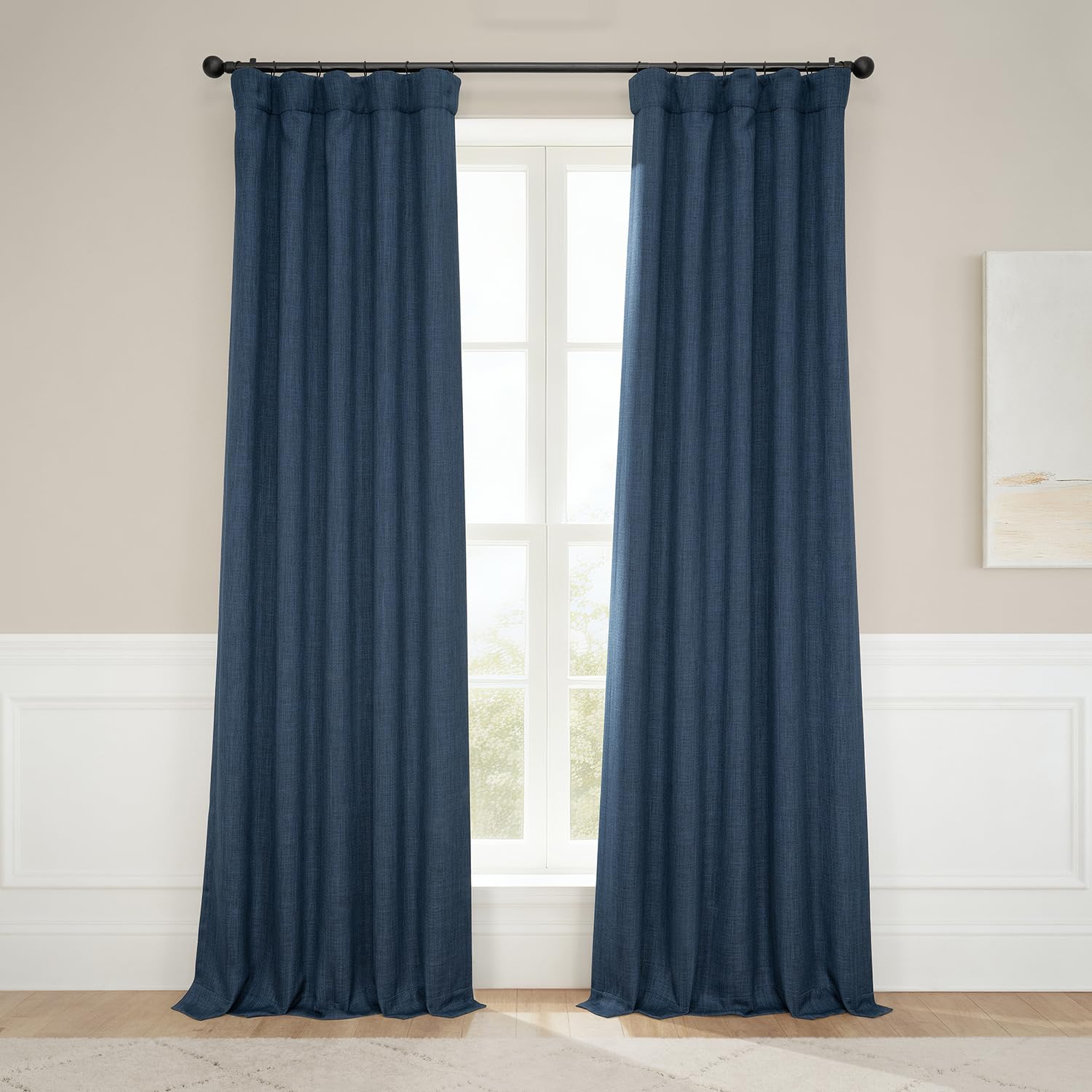 HPD Half Price Drapes Faux Linen Textured Room Darkening Curtains for Bedroom 84 Inches Long (1 Panel), 50W X 84L Curtains for Living Room Home Decor, Nightfall Navy