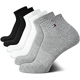 Tommy Hilfiger Mens Quarter Socks - 6 Pack Soft Cushioned Athletic Performance Ankle Socks for Men with Arch Support