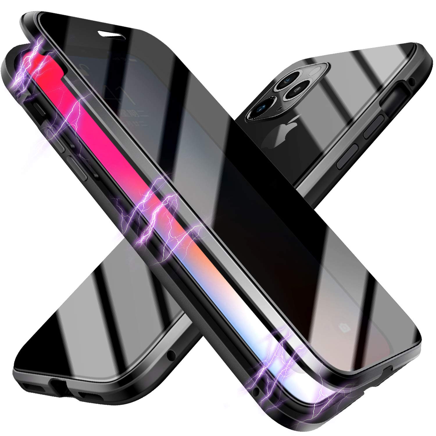 Anti-peep Magnetic Case Compatible with iPhone 11 Pro Max, Anti Peeping Double-Sided Privacy Screen Protector Clear Back Metal Bumper Anti Spy Phone Cases Cover Compatible with iPhone 11 Pro Max Black