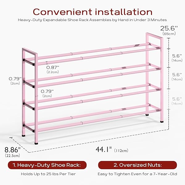 BUMUSTY 4-TIER LONG EXPANDABLE SHOE RACK FOR CLOSET, 18″-44″ ADJUSTABLE SHOE RACK FOR ENTRYWAY, 20-24PAIRS LARGE SHOE ORGANIZER SHELF STORAGE, STURDY METAL, BLACK