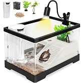 Clioran Turtle Tank Starter Kit,4.6 Gal 15.8 x 7.8 x 8.7 in for Baby Turtle | All-in-One PC Baby Red-Eared Sliders Habitat with Bottom Drain, Quiet 3W Filter, Basking Platform &amp; Adjustable UVA/UVB Light
