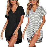 Ekouaer 2 Pack Nightgowns for Women Button Down Sleep Shirts V Neck Night Shirts Night Gowns