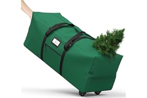 KETEN Christmas Tree Storage Bag with Rolling Wheels, Fits for 9ft Xmas Artificials, Large Xmas Storage Container with Reinforced Carry Handles and Fixed Buckle, 600D Oxford Cloth, Dual Zippers
