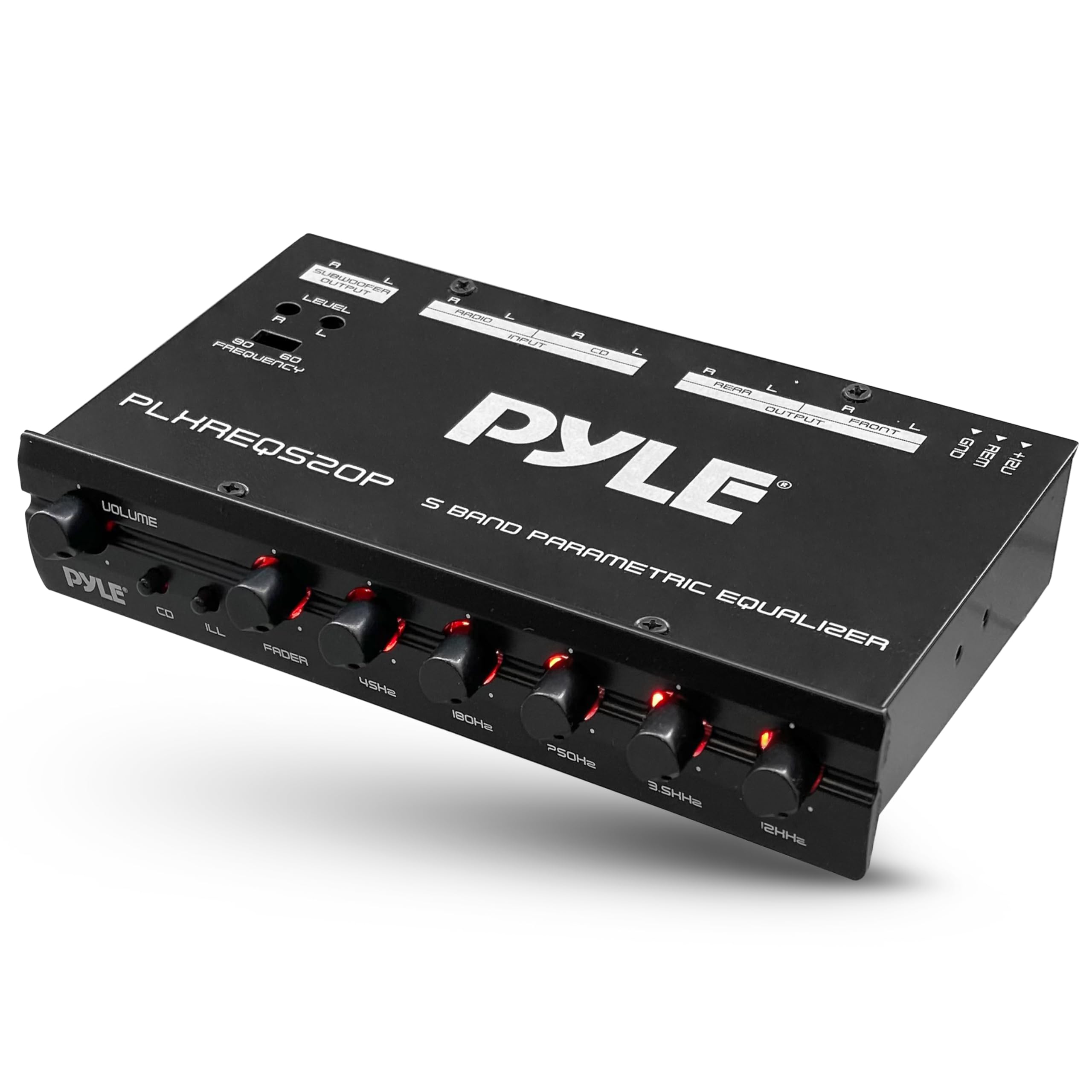 Photo 1 of Pyle Car Audio Equalizer, Half-DIN 5-Band Parametric Equalizer with Subwoofer Gain Control, RCA AUX Input, Preamp Outputs, Fader, Adjustable Frequency, LED Illumination, 12V Trigger (7” x 4” x 1”)