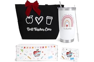 Frerdui Teacher Bag Appreciation Gifts for Women, Canvas Tote Bag with Removable Bowknot Clip for Birthday Christmas