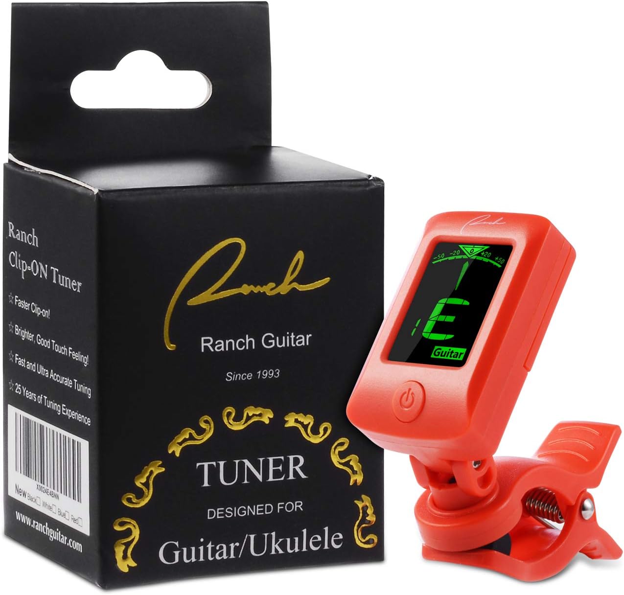 Ranch Clip-On Tuner Specialized for Ukulele and Guitar Beginner - Red