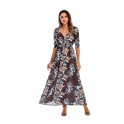 Womens Floral Print Button Down Deep V Neck Split Bahrain | Ubuy
