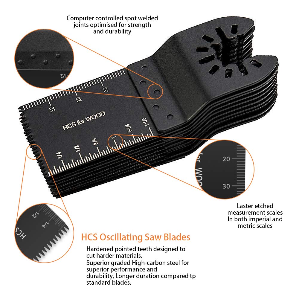 Flymall 20PCS Universal Wood Metal Oscillating Multitool Quick Release Saw Blades Fit Fein Multimaster Porter Cable Black & Decker Bosch Dremel Craftsman Ridgid Ryobi Makita Milwaukee Dewalt Rockwell