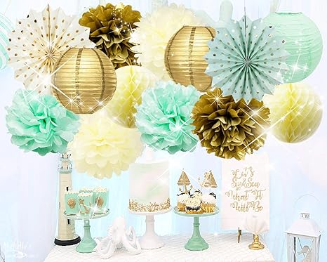 Amazon Com Mint Gold Birthday Decorations Mint Cream Gold Polka Dot