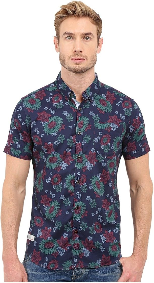 7 Diamonds Men's Day of The Sunflowers Short Sleeve Shirt Navy Button ...