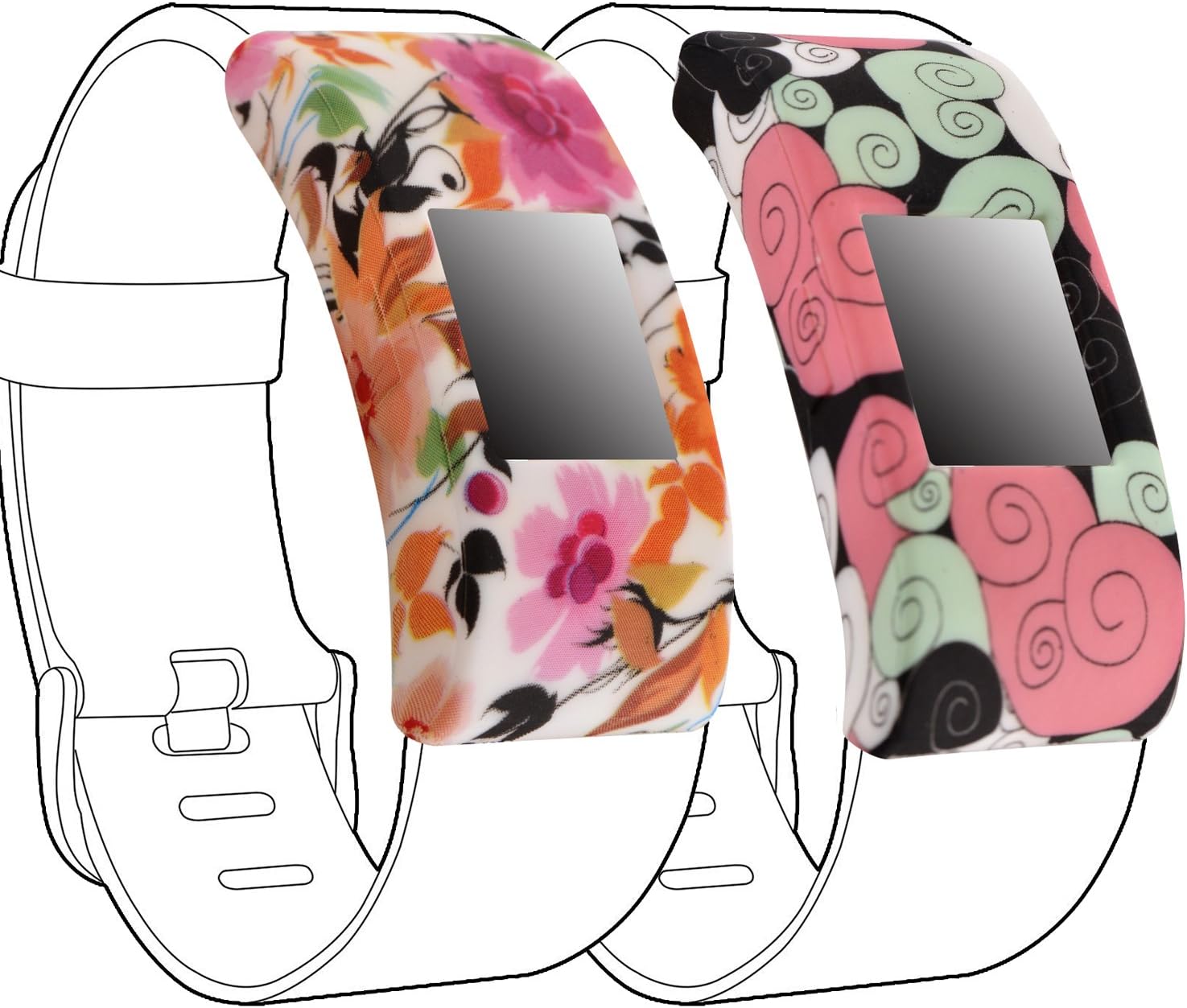 AIWELL Band Cover for Fitbit Charge 2, Silicone Rubber Sleeve Protect Case Screen Protector Charge 2 Accessory (2PC-08)