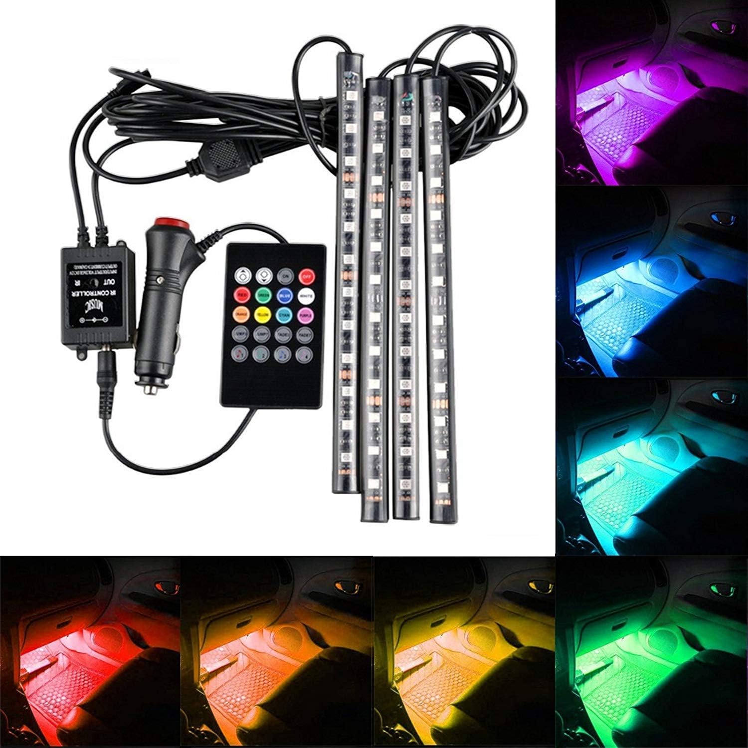 SOCALLED 4x Car LED Strip Lights MultiColor RGB 5050 48