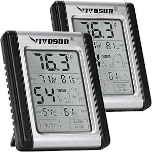 VIVOSUN 2 Pack Digital Indoor Thermometer and Hygrometer with Humidity Guage, Accurate Temperature Humidity Monitor Meter for Home, Office, Greenhouse, Indoor Garden, Button Battery Included