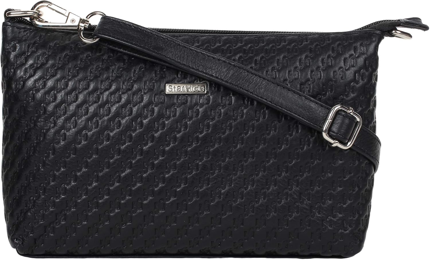 STARHIDE Women's Leather Cross Body Shoulder Bag with Long Adjustable Strap And a Inner RFID Protected Pocket 5630 (Black)
