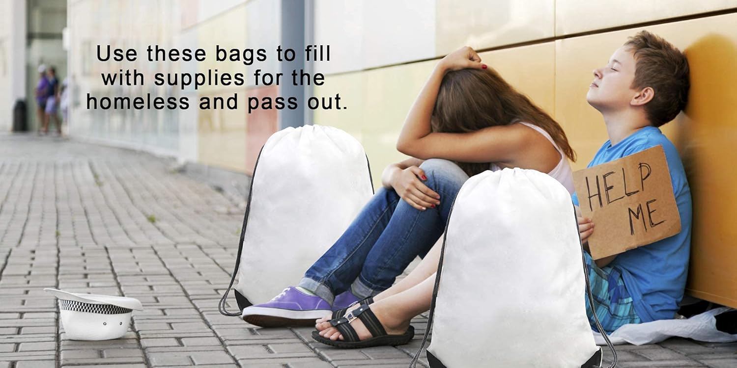 BeeGreen 20 Pieces White String Bags Bulk Custom Drawstring Gym Backpacks for Party Travel Sports Sack Personlized Cinch Sackpacks for Heat Vinyl and Tie Dye: Sports & Outdoors