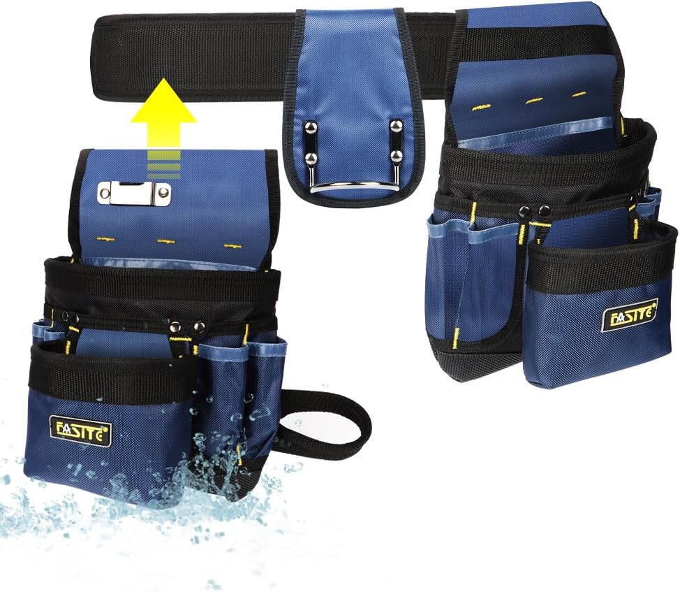FASITE PTN012A 32-Pocket 2 Pouch Utility Multifunction Tool Belt Bag, Blue - - 