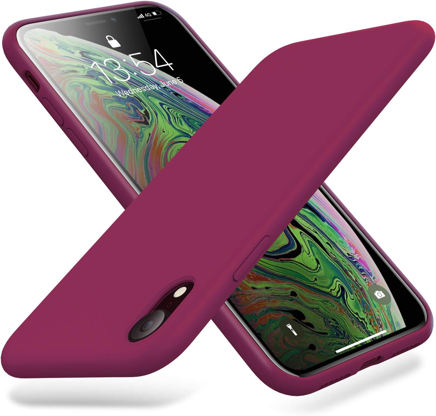 Guarm iPhone X Case & iPhone Xs case Liquid Silicone Gel Cases with Soft Microfiber Lining Slim Shell Protective Case Cover for Apple iPhone X (Rose Red)