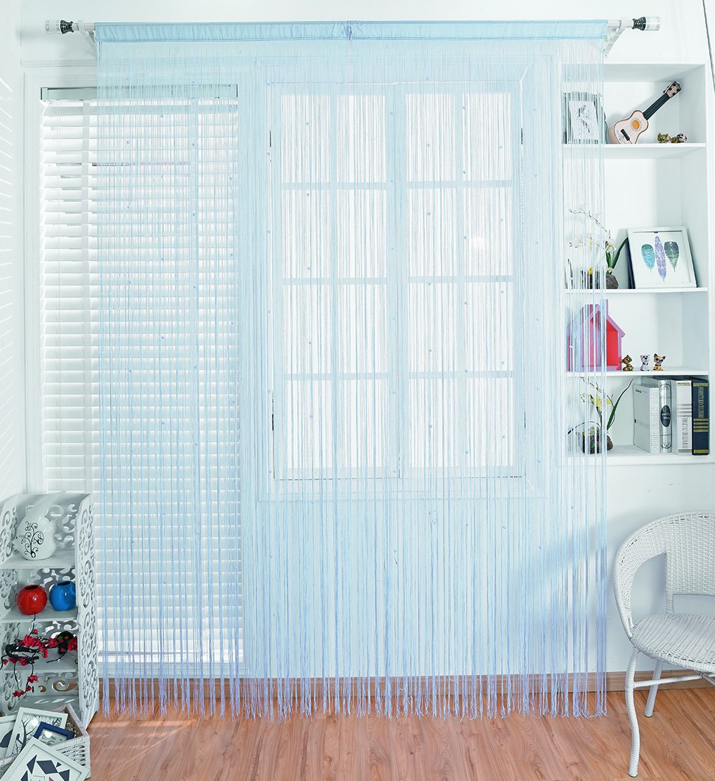 Taiyuhomes Beaded String Curtains with Pearl Beads Dense Fringe Beaded Door Tassel Curtains (39x79,Blue)