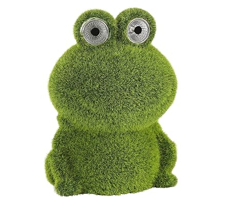 Dehner Dekofigur Solarleuchte Frosch beflockt, ca. 17 x 10 x 12 cm, Kunststoff/Polyresin, grün