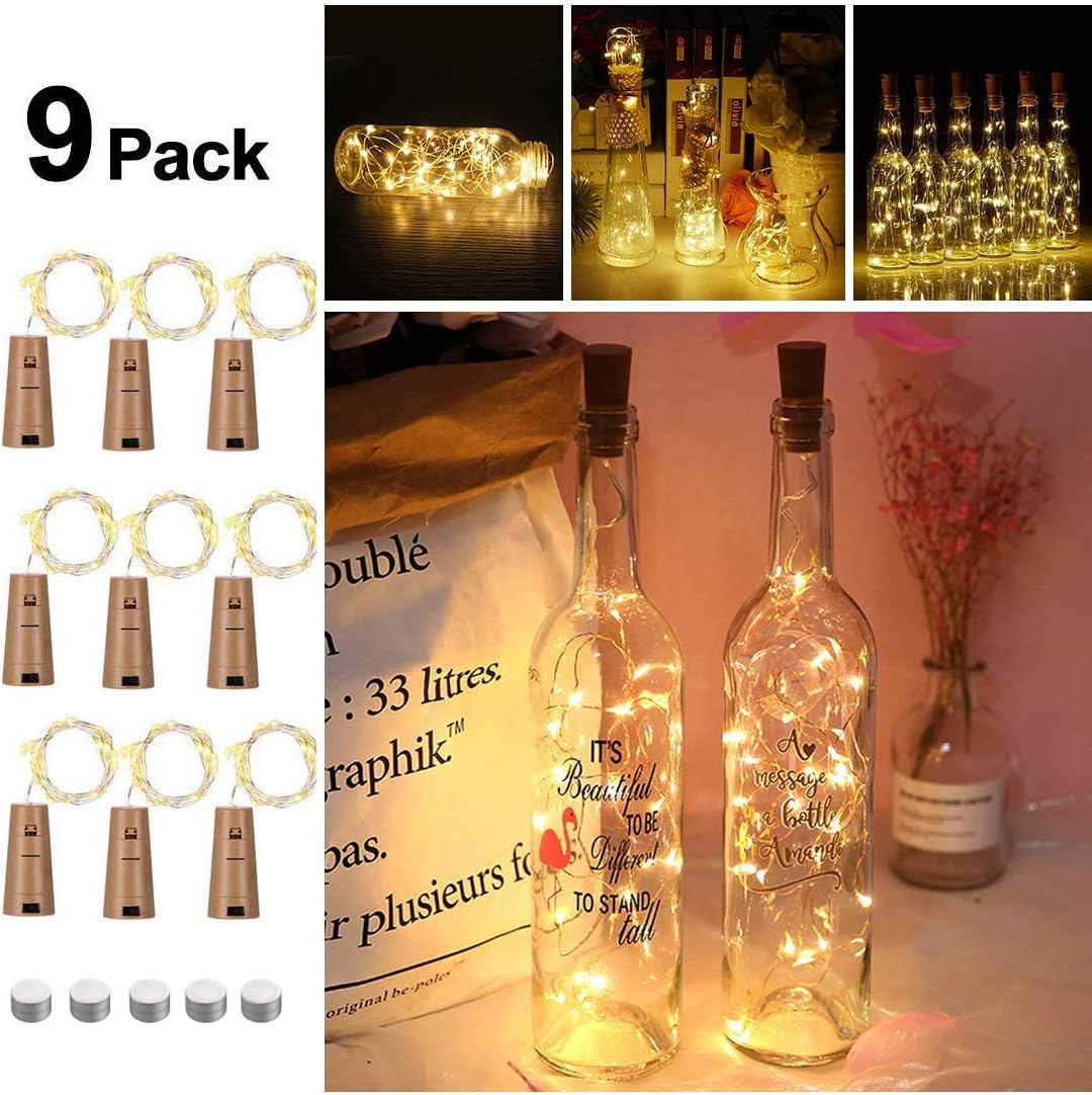 Opard Wine Bottle Lights With Cork 9 Pack Copper Wire Fairy Lights Bottle Lamp Warm White 2m 20 Leds Battery Operated For Parties Wedding Warm White 9 Pack Amazon Co Uk Lighting