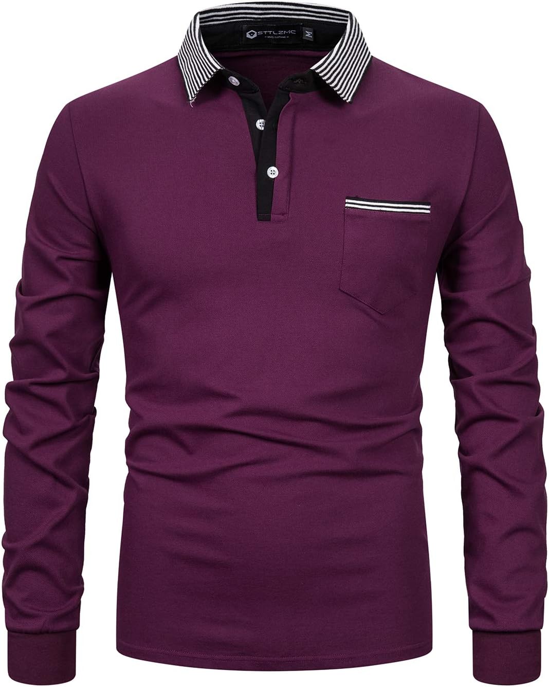 STTLZMC Men's Long Sleeve Polo Shirts Contrast Placket T-Shirt Golf Tennis T-Shirt
