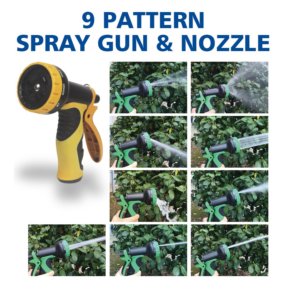 Green Land Expandable Garden Hose with 9 in 1 Spray Nozzle Double Latex Core, Solid Brass Connector for Watering Plants, Auto Wash, Cleaning Patio Garage - 100 Feet, Orange