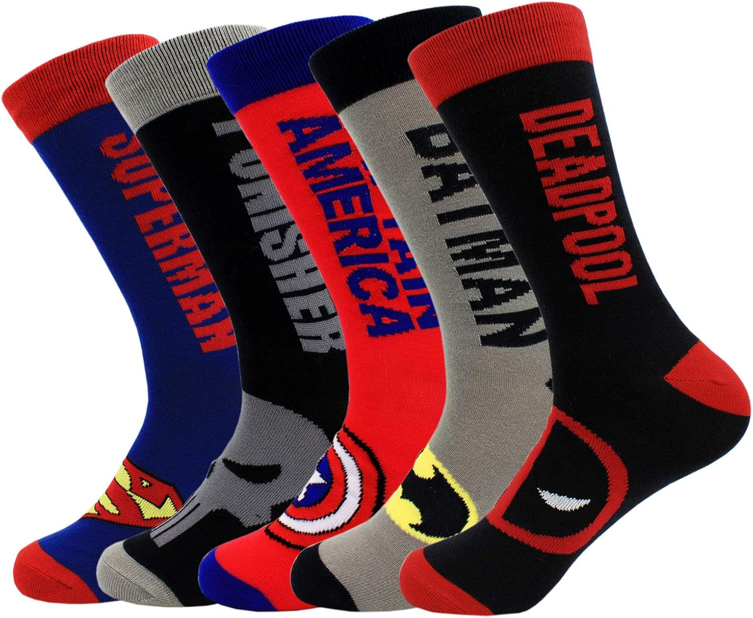 Marvel Socks Men 5 Pairs Fashion Comics Superhero Funny Crew Dress
