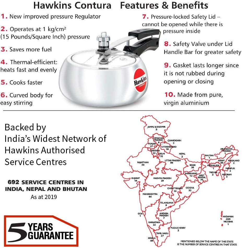 Hawkins Contura 2L Aluminium Inner Lid Pressure Cooker (Silver), 2 Litres - Image 4