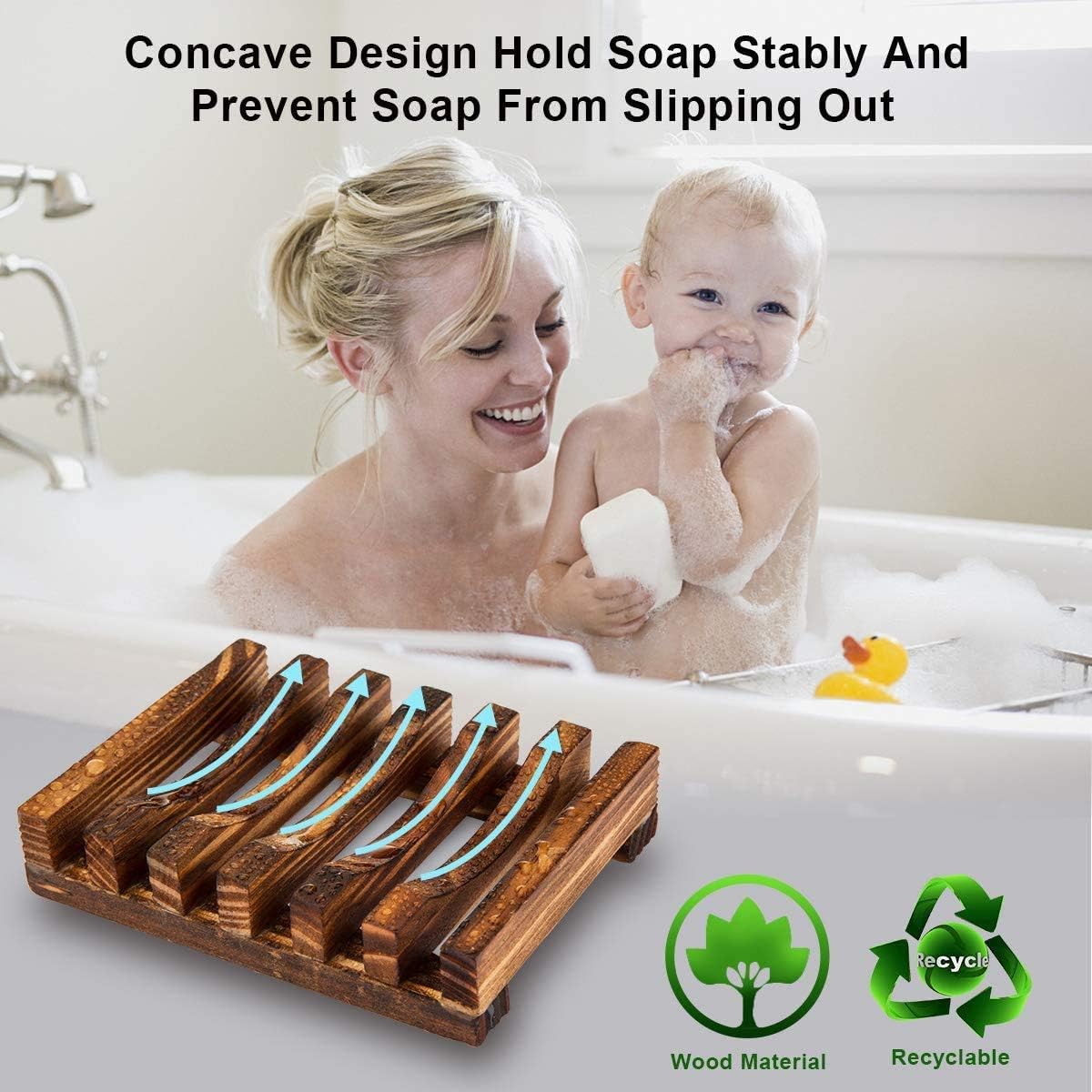 Magift Soap Dish Holder, Bathroom Wooden Soap Case, Sink Deck Bathtub Shower Dish, Rectangular, Hand Craft, Natural Wooden Holder for Soap, Sponges, Scrubber (2 Pack soap Dish): Home & Kitchen