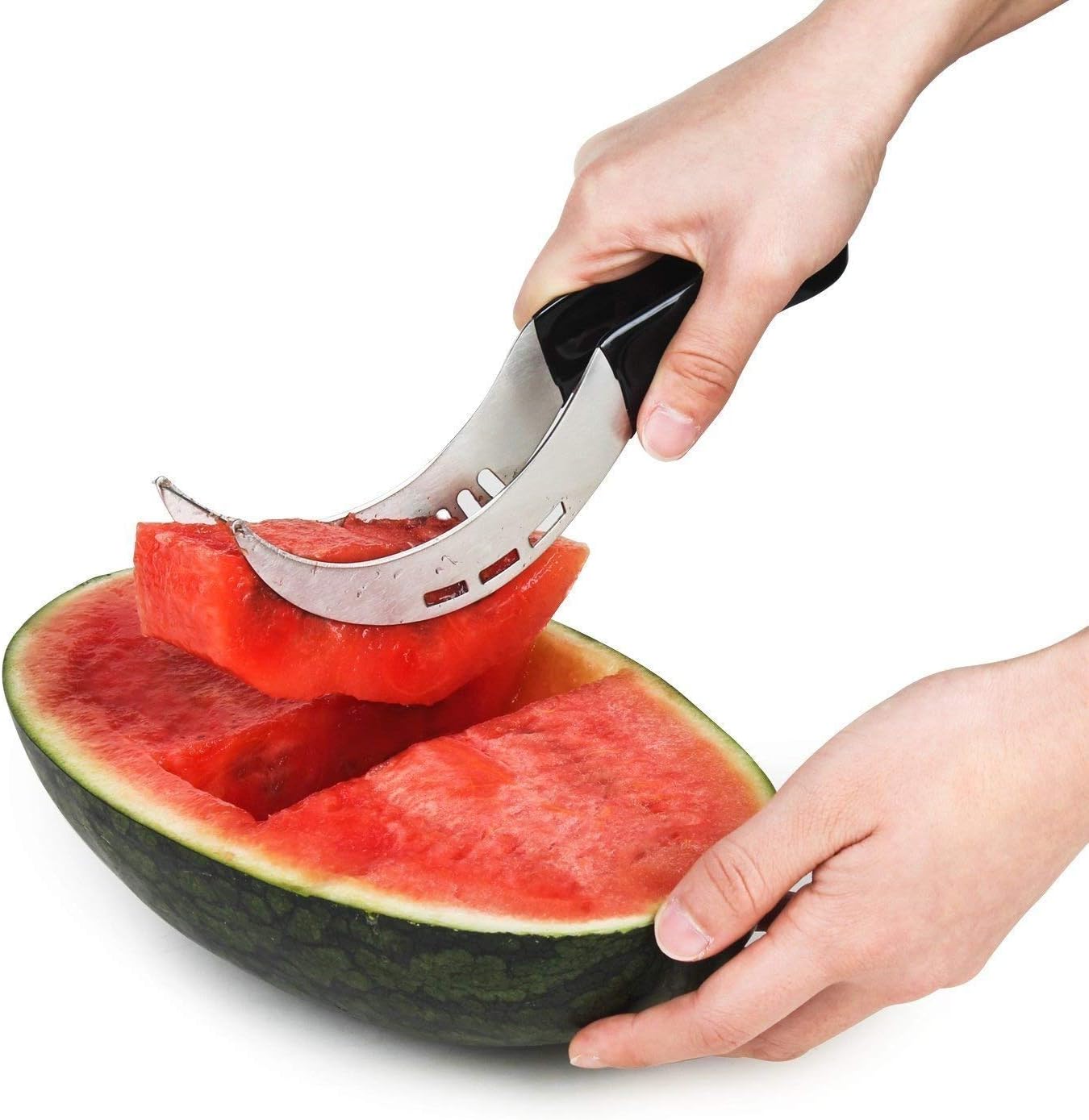 Watermelon Slicer Set. Stainless Steel Slicing Tool & Fruit Carving Knife/Spoon/Baller with Colored Handgrip. A Modern Cutlery Tool.